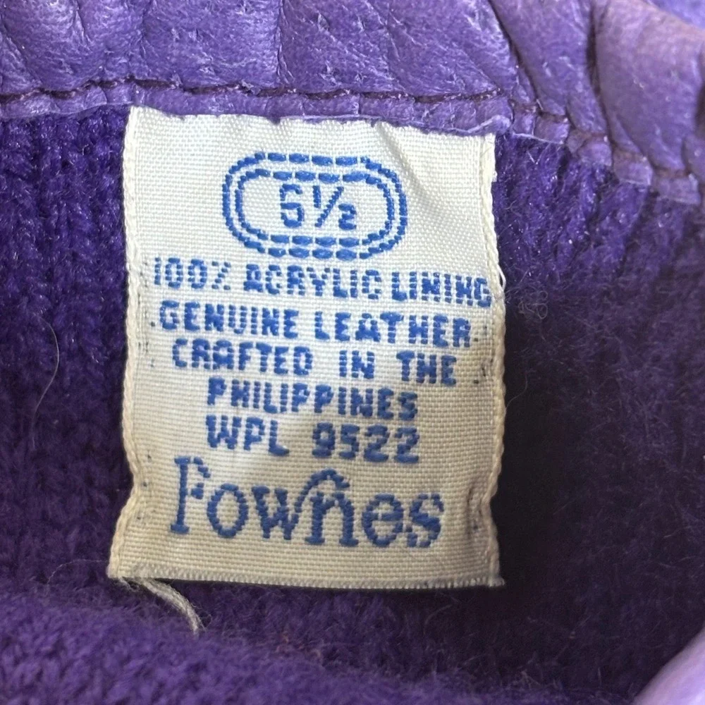 Fownes Gloves 6.5 Vintage Genuine Leather Purple Knit Lined Stitched Detail